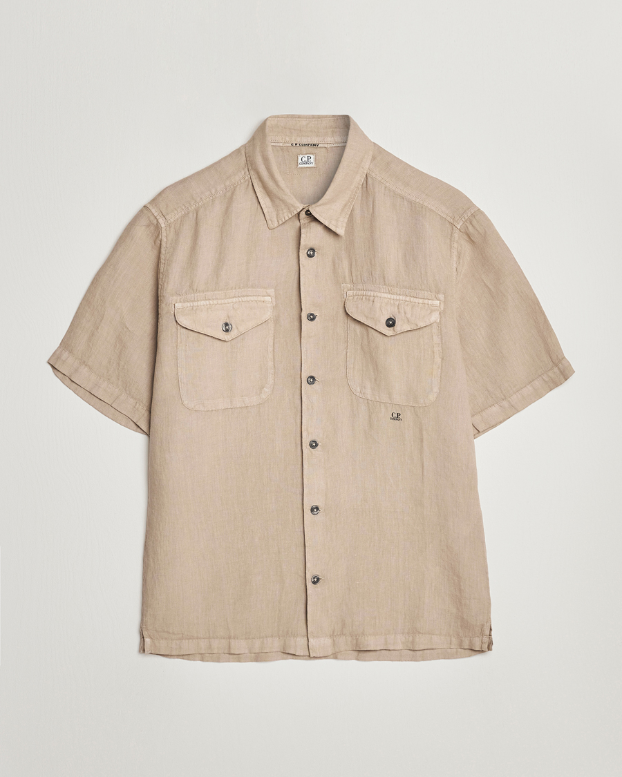 Mies | Kauluspaidat | C.P. Company | Short Sleeve Pocket Linen Shirt Taupe