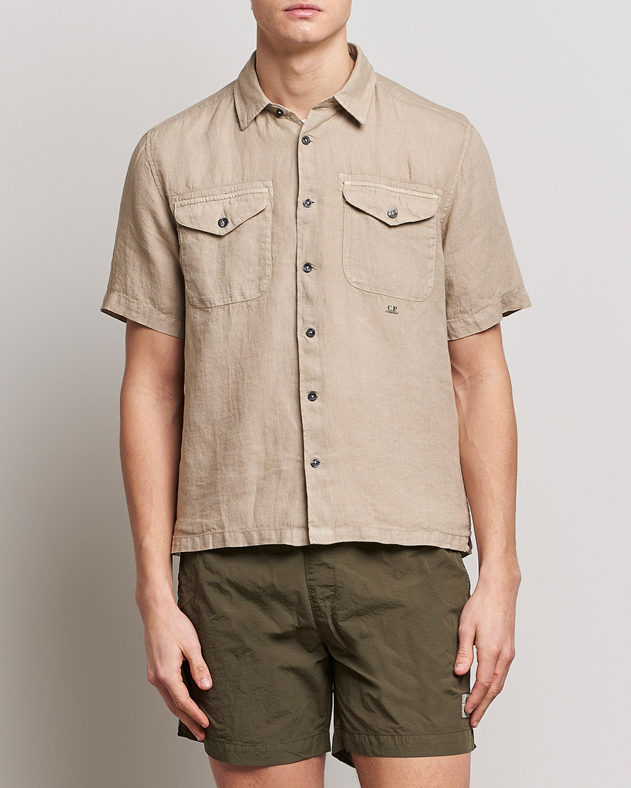 Mies | Kauluspaidat | C.P. Company | Short Sleeve Pocket Linen Shirt Taupe