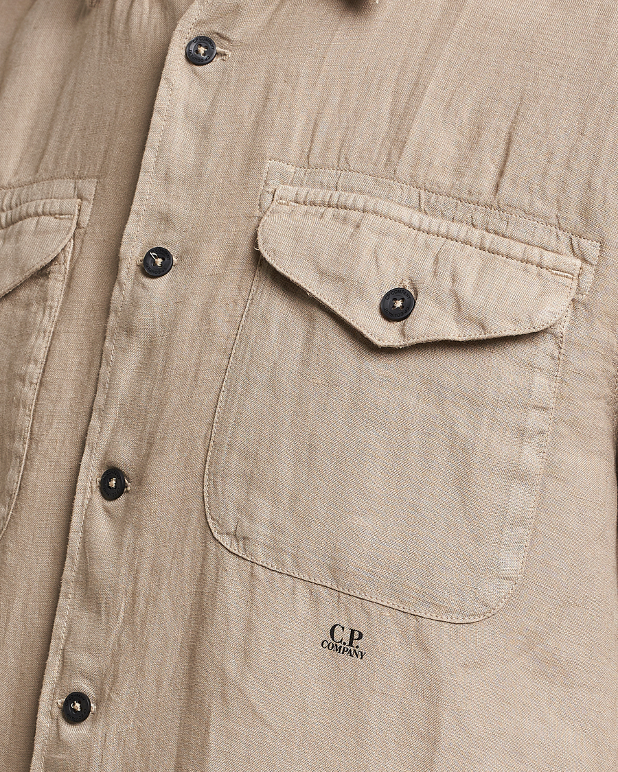 Mies | Kauluspaidat | C.P. Company | Short Sleeve Pocket Linen Shirt Taupe