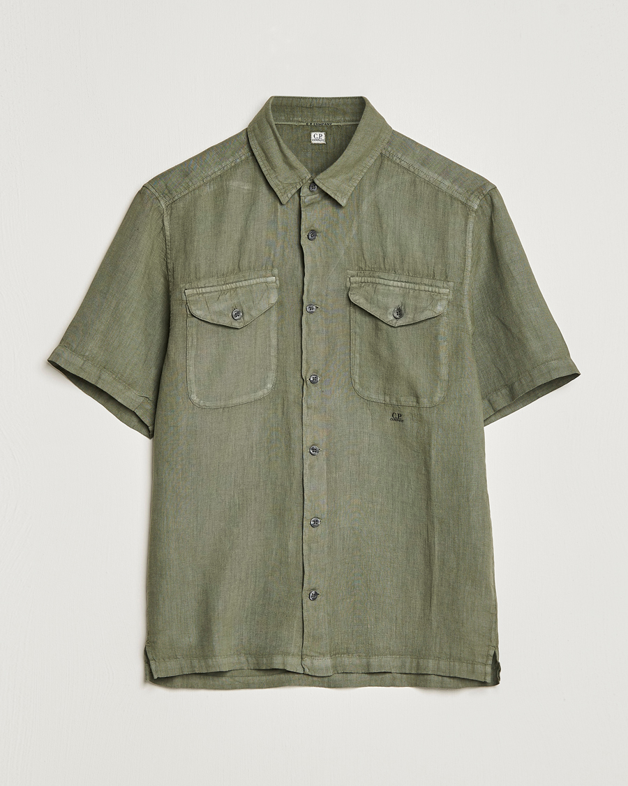 Mies | Kauluspaidat | C.P. Company | Short Sleeve Pocket Linen Shirt Olive