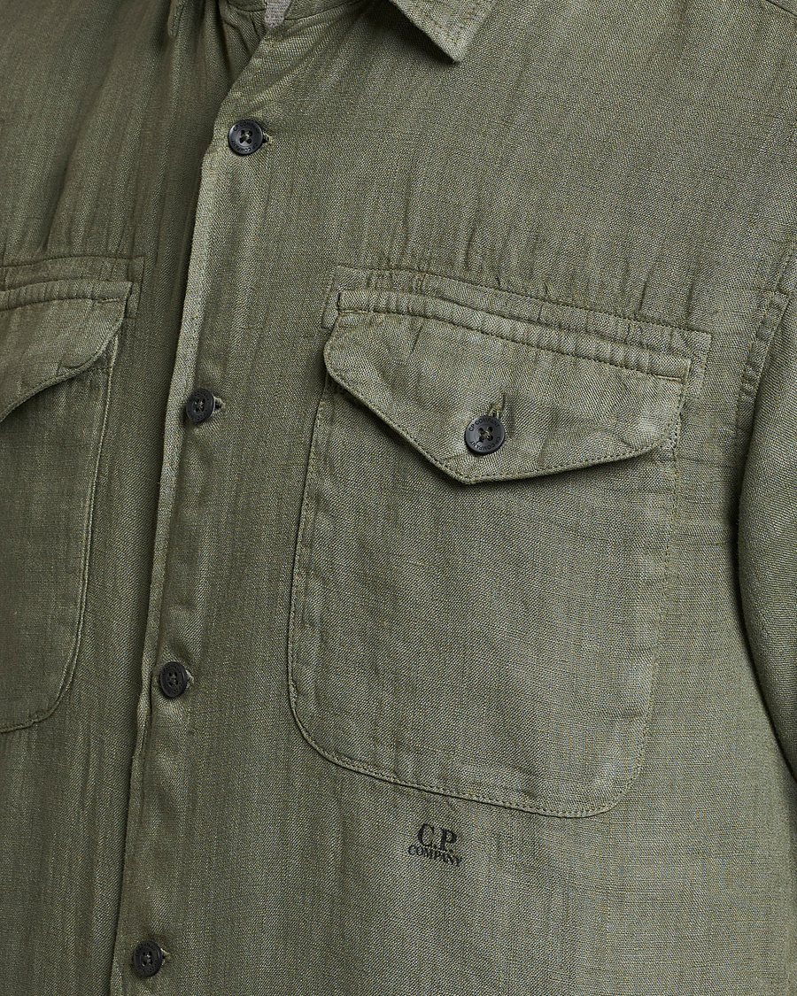 Mies | Kauluspaidat | C.P. Company | Short Sleeve Pocket Linen Shirt Olive