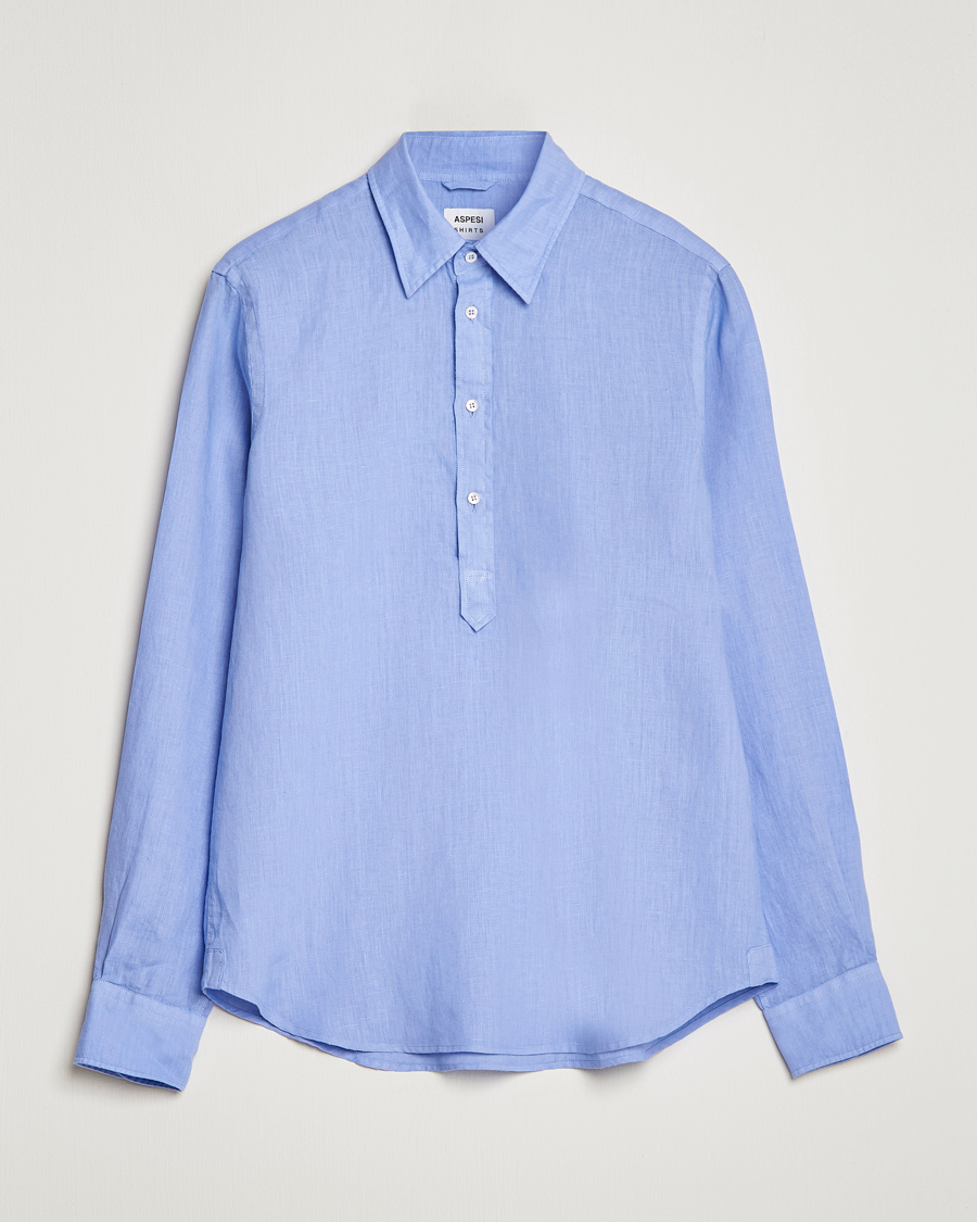 Mies | Kauluspaidat | Aspesi | Linen Popover Shirt Light Blue