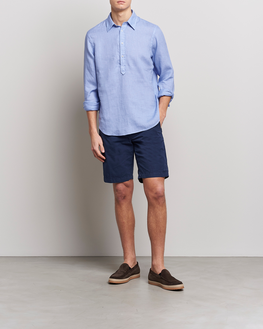Mies | Kauluspaidat | Aspesi | Linen Popover Shirt Light Blue