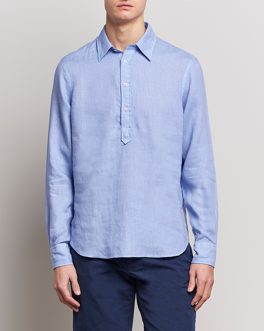 Mies | Rennot | Aspesi | Linen Popover Shirt Light Blue