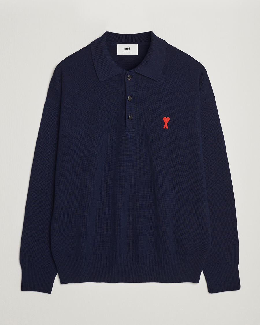 Mies | Puserot | AMI | Heart Long Sleeve Knitted Polo Navy