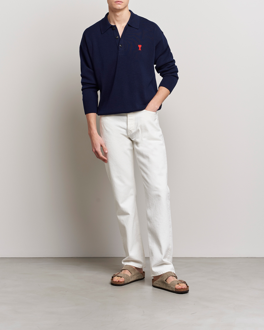 Mies | Puserot | AMI | Heart Long Sleeve Knitted Polo Navy
