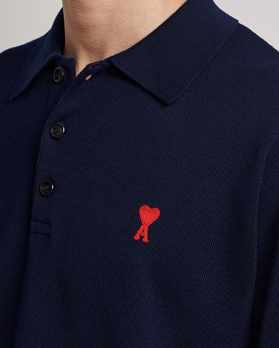 Mies | Puserot | AMI | Heart Long Sleeve Knitted Polo Navy
