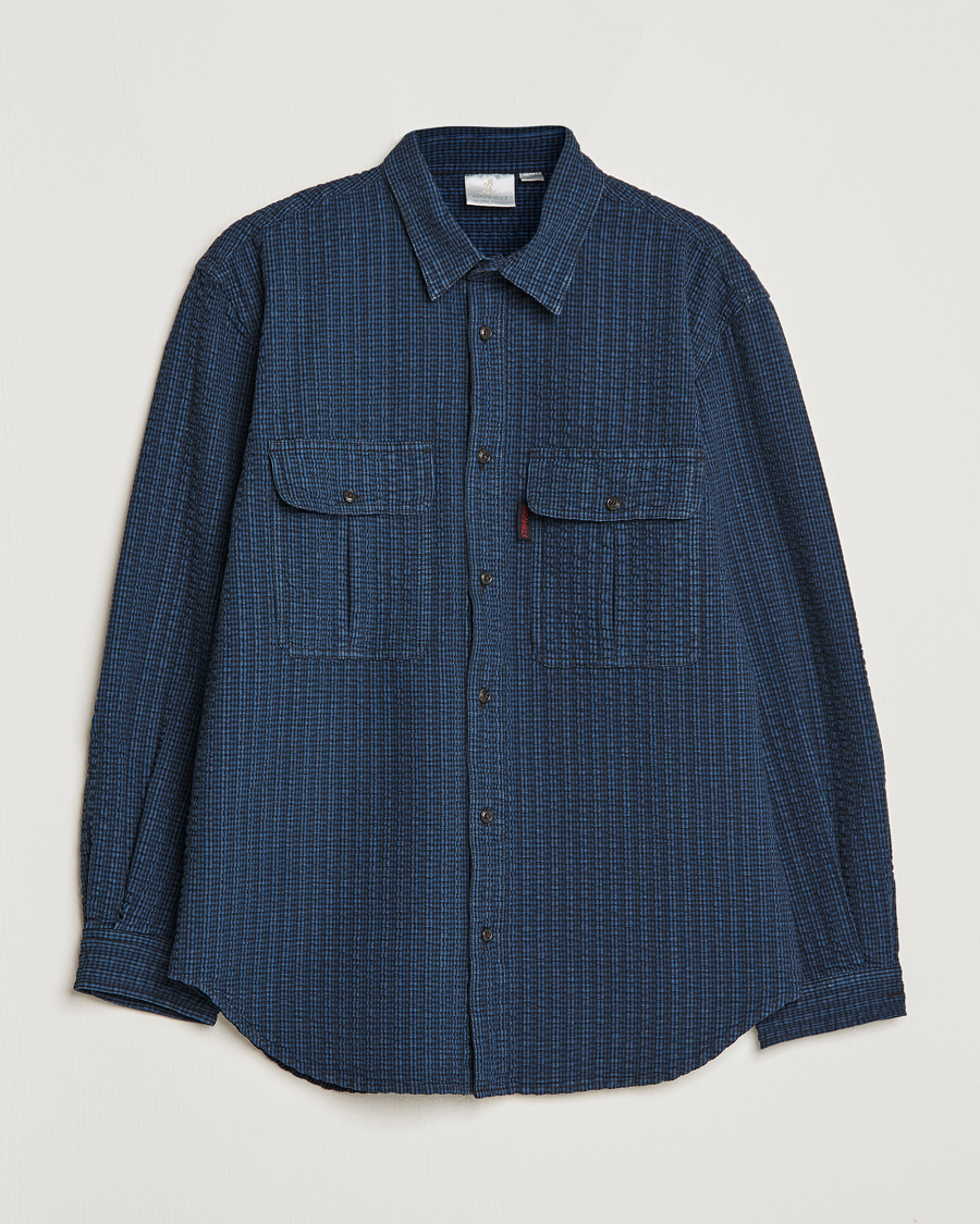 Mies | Kauluspaidat | Gramicci | Garment Dyed Seersucker Canyon Shirt Royal Blue