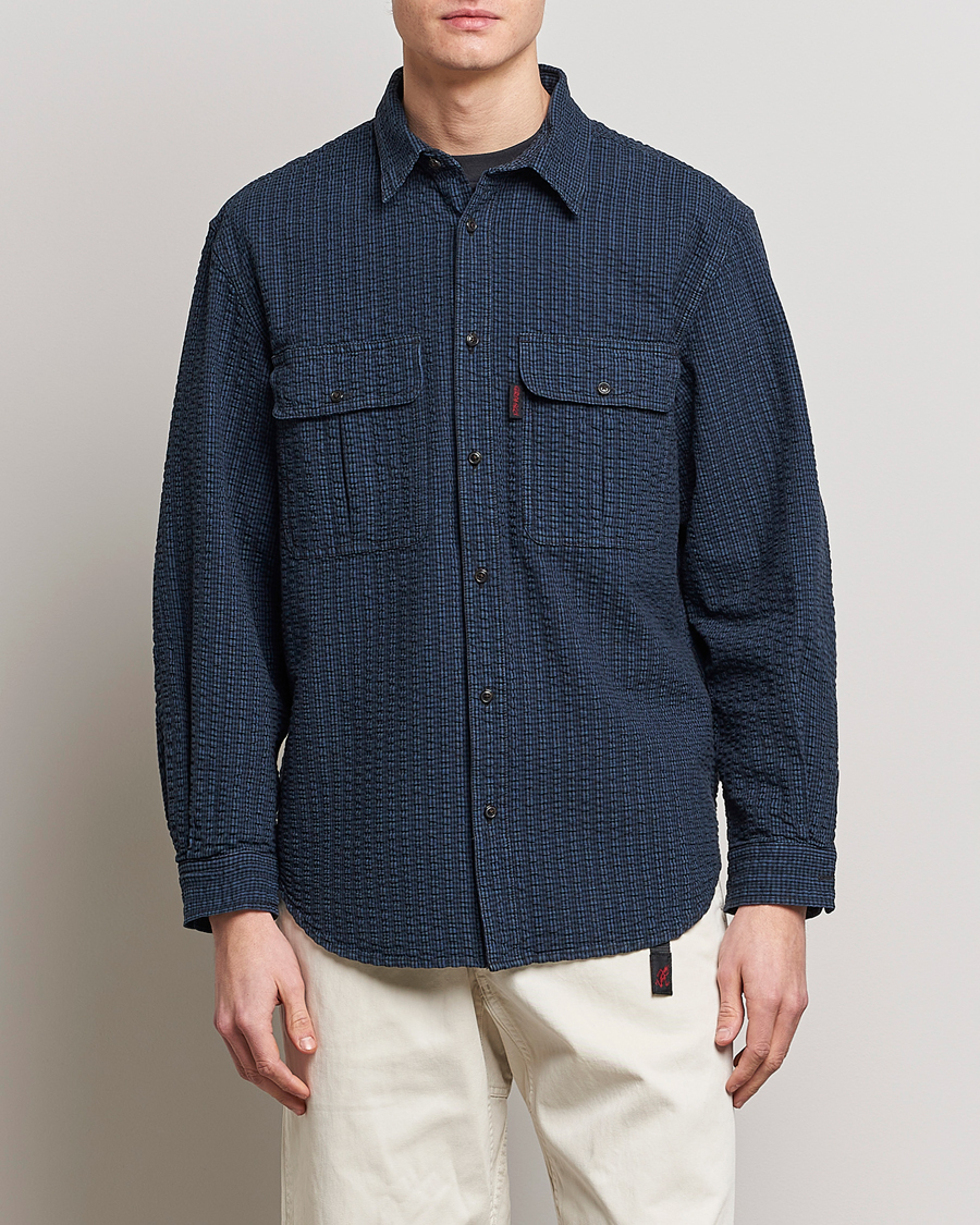 Mies |  | Gramicci | Garment Dyed Seersucker Canyon Shirt Royal Blue