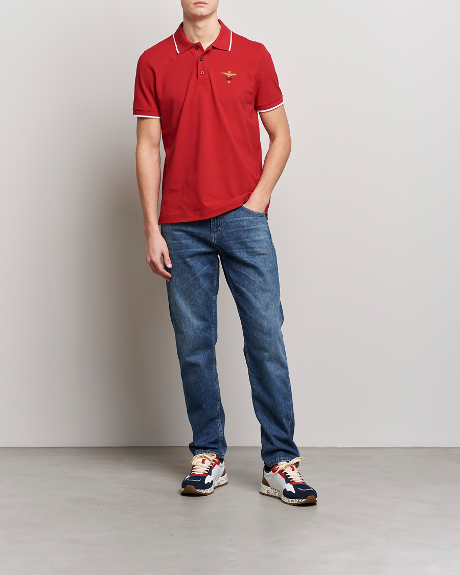 Mies | Pikeet | Aeronautica Militare | Garment Dyed Cotton Polo Red