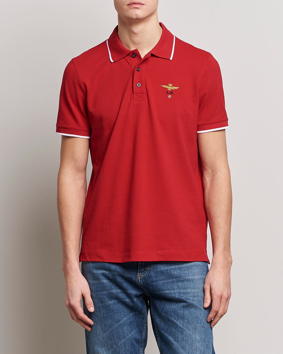 Mies | Lyhythihaiset pikeepaidat | Aeronautica Militare | Garment Dyed Cotton Polo Red