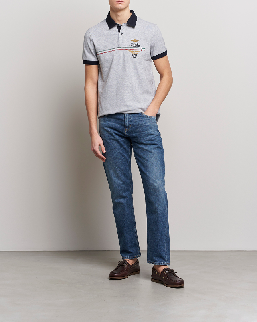 Mies | Pikeet | Aeronautica Militare | Contrast Collor Polo Melange Grey