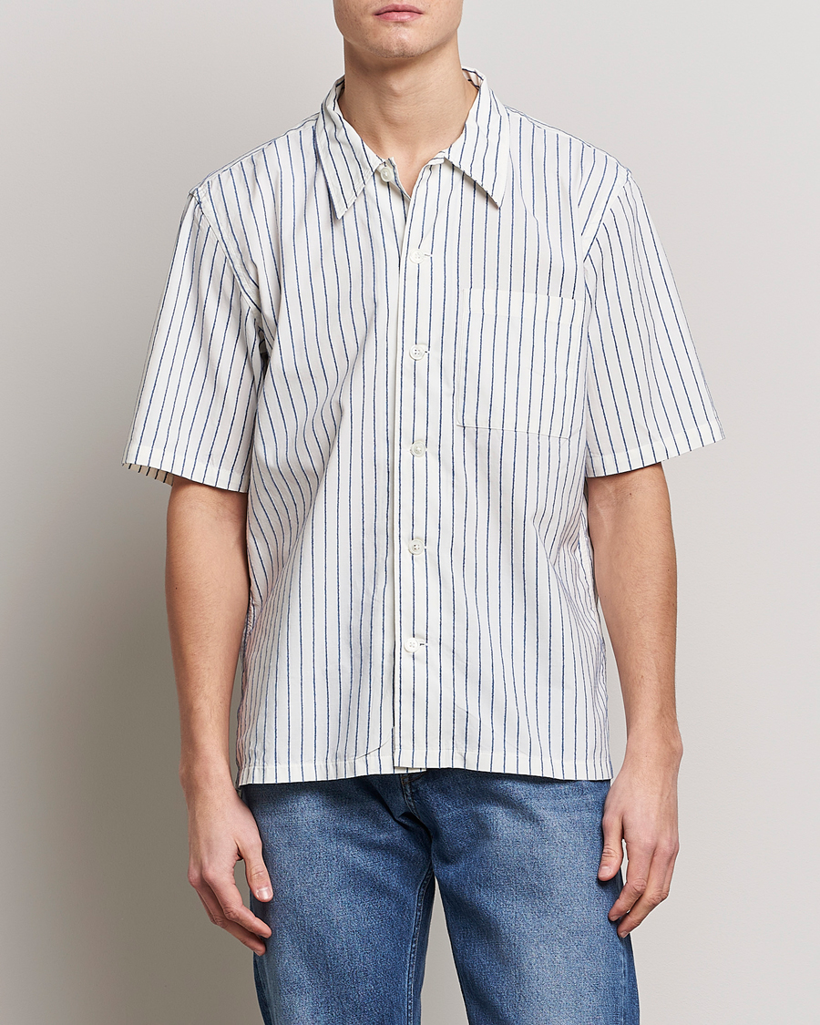 Mies | Sunflower | Sunflower | Spacey Striped Camp Shirt Blue/White