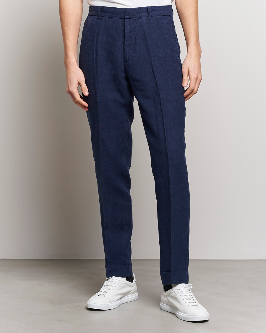 Mies | Housut | Polo Ralph Lauren | Linen Pleated Trousers Navy