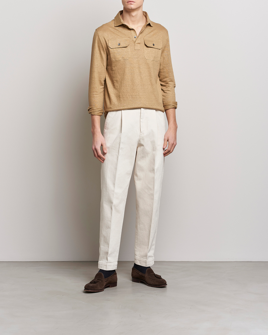 Mies | Puserot | Ralph Lauren Purple Label | Linen Jersey Popover Icon Khaki