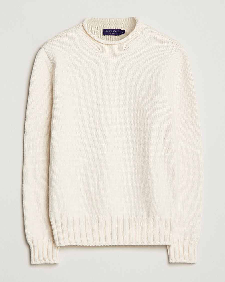 Mies | Puserot | Ralph Lauren Purple Label | Caged Cotton Rib Sweater Natural