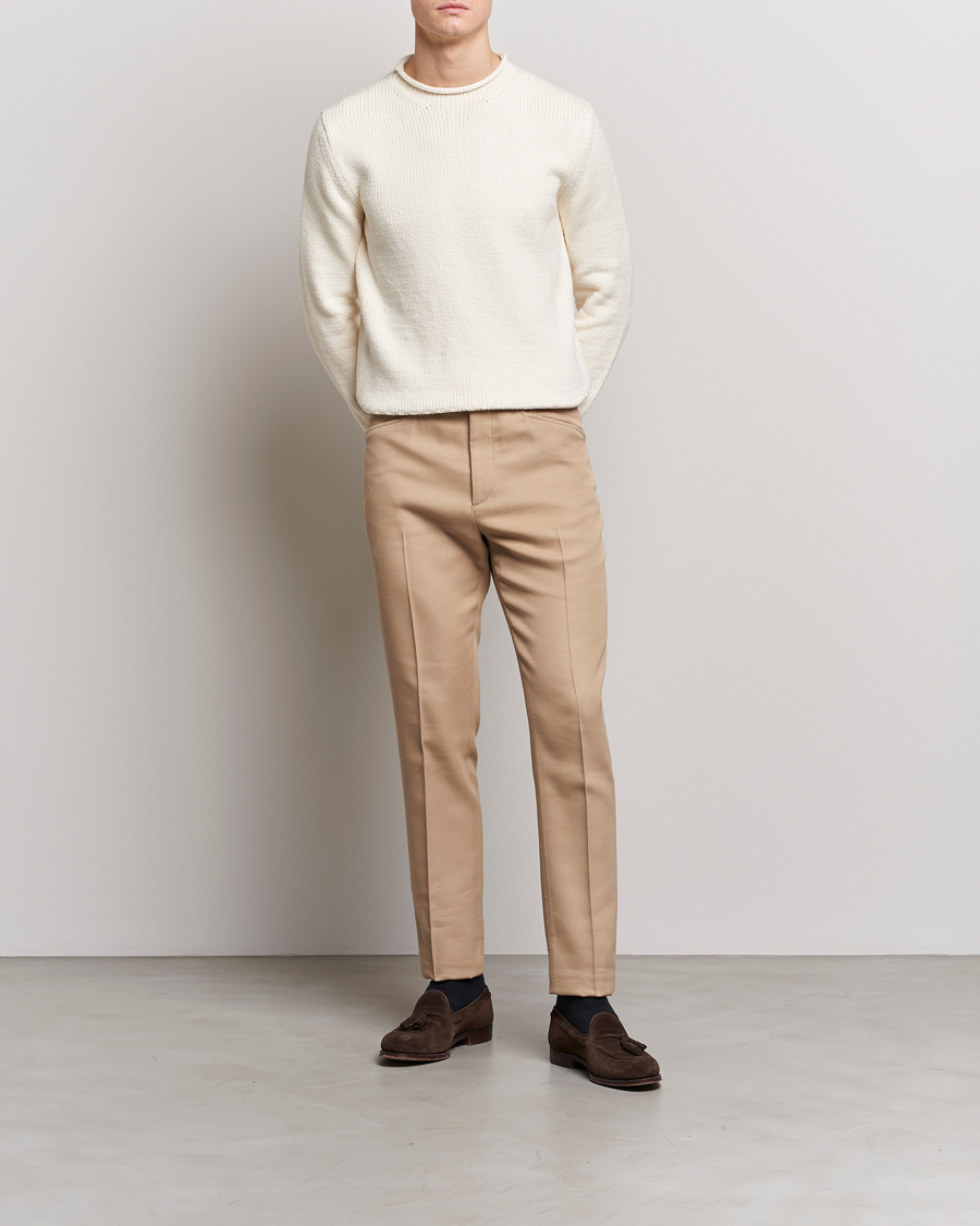 Mies | Puserot | Ralph Lauren Purple Label | Caged Cotton Rib Sweater Natural