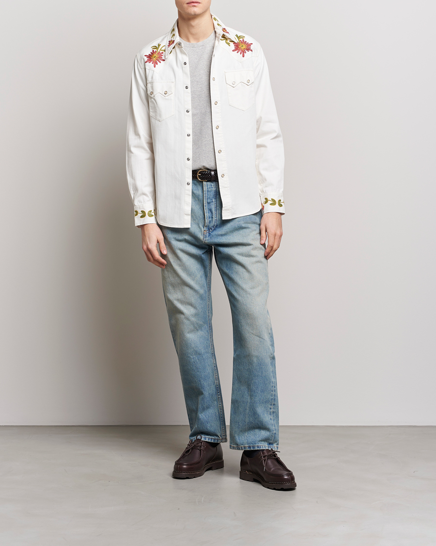 Mies | Kauluspaidat | RRL | Sawtooth Western Embroidered Shirt White Wash