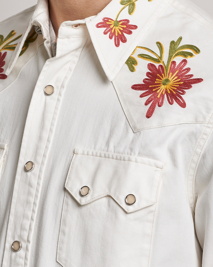 Mies | Kauluspaidat | RRL | Sawtooth Western Embroidered Shirt White Wash
