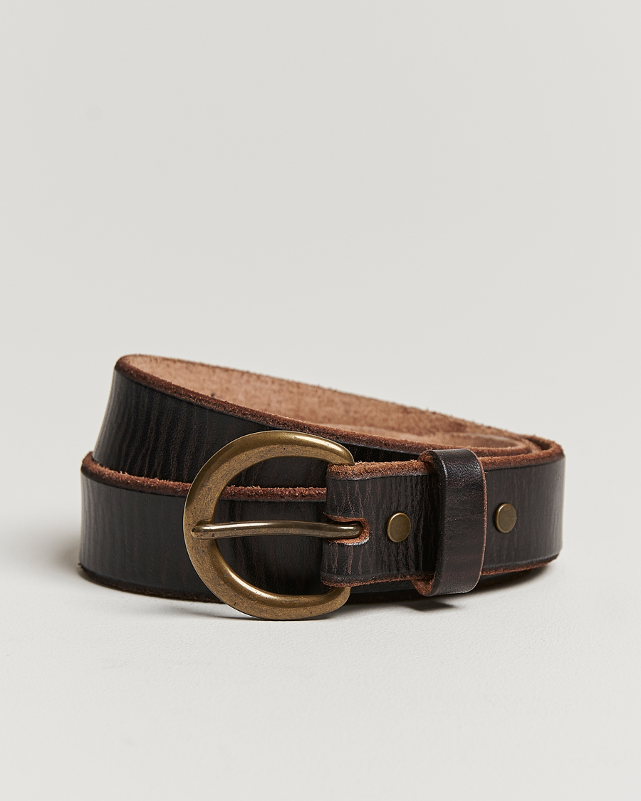 Mies | RRL Terramce Tumbled Leather Belt Dark Brown | RRL | Terramce Tumbled Leather Belt Dark Brown