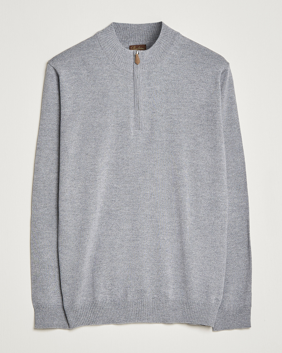 Mies | Puserot | Stenströms | Merino Wool Half Zip Grey Mouliné