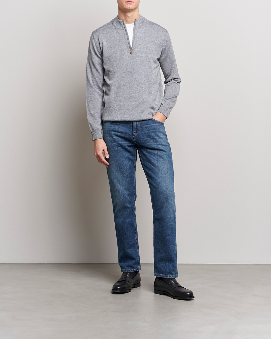 Mies | Puserot | Stenströms | Merino Wool Half Zip Grey Mouliné