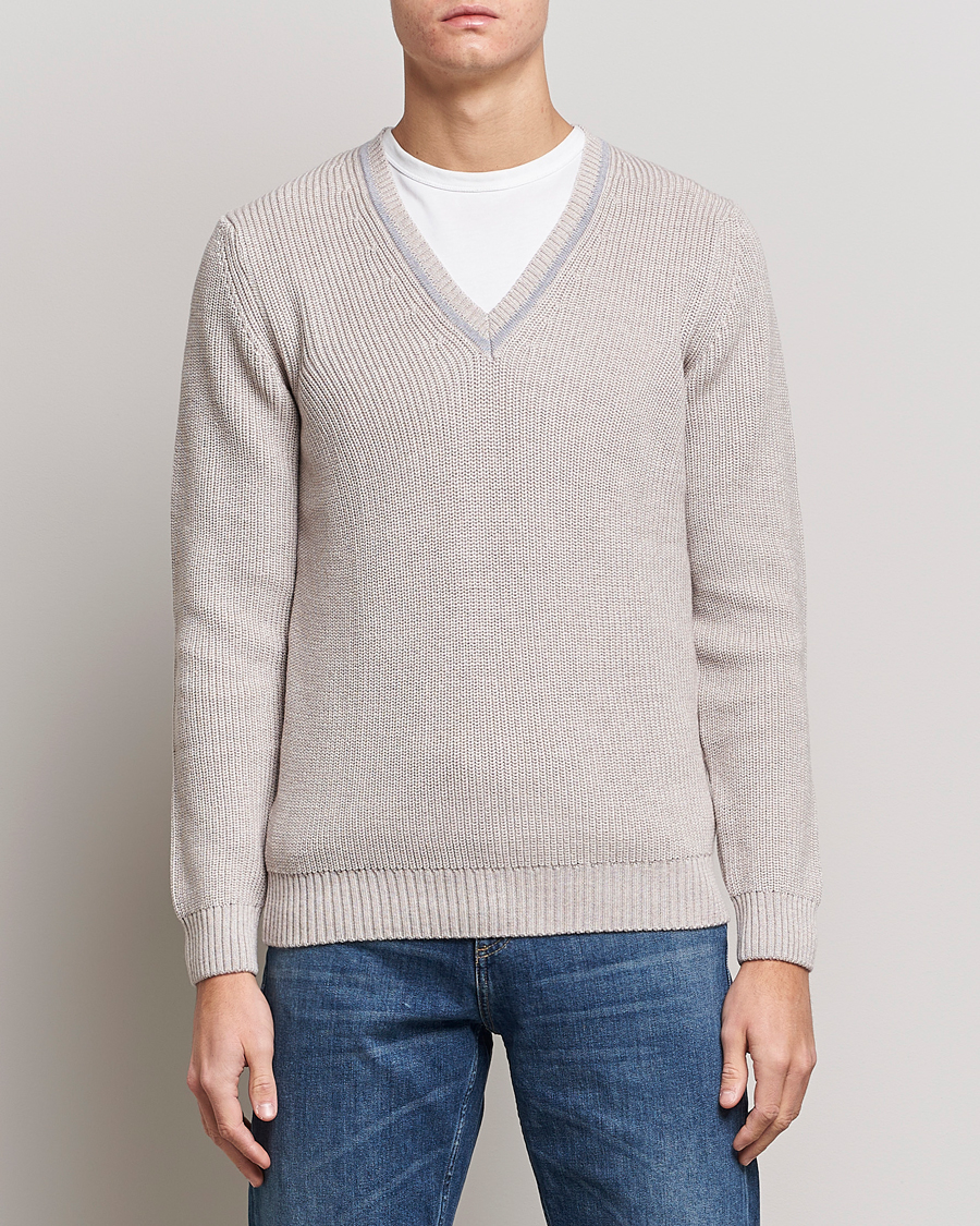 Mies | Puserot | Stenströms | Merino Heavy Knitted V-Neck Beige