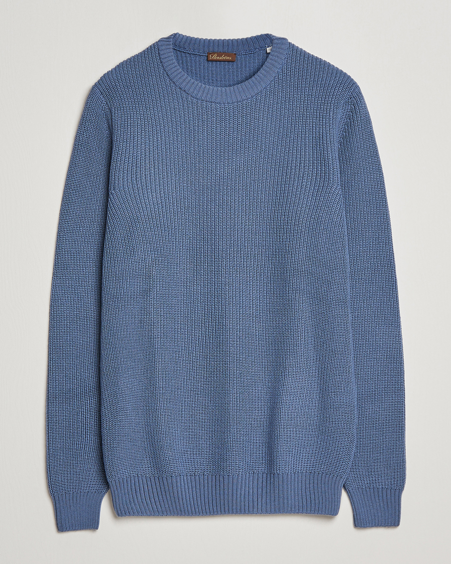 Mies | Puserot | Stenströms | Merino Heavy Knitted Crew Neck Petrol Blue
