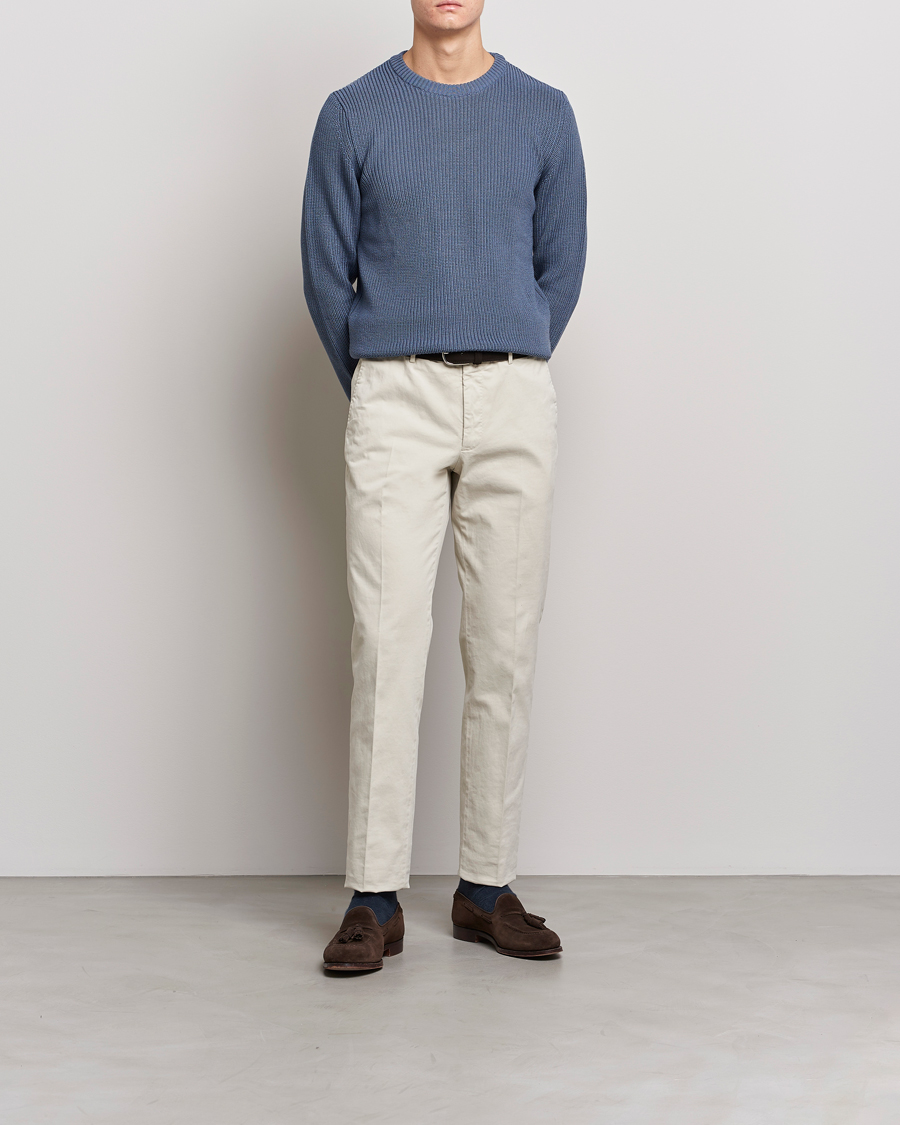 Mies | Puserot | Stenströms | Merino Heavy Knitted Crew Neck Petrol Blue