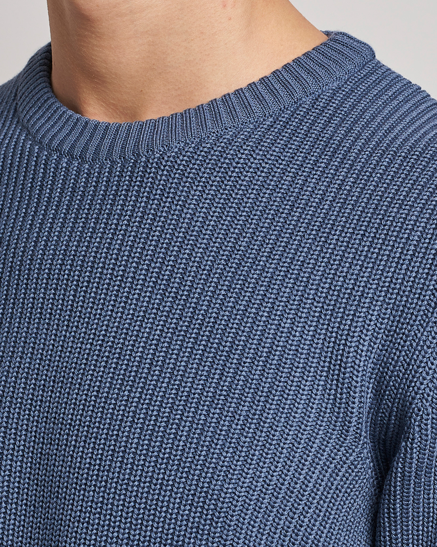 Mies | Puserot | Stenströms | Merino Heavy Knitted Crew Neck Petrol Blue