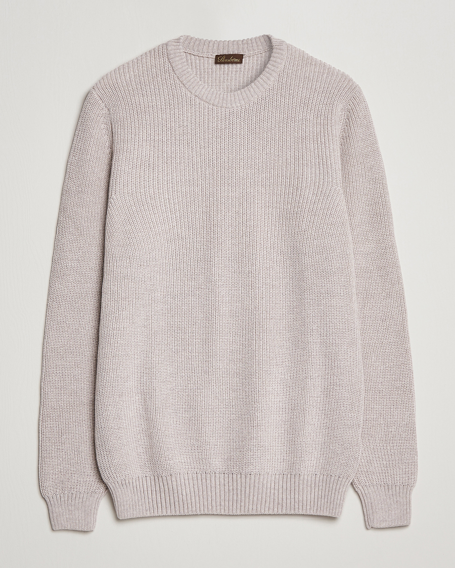 Mies | Puserot | Stenströms | Merino Heavy Knitted Crew Neck Beige
