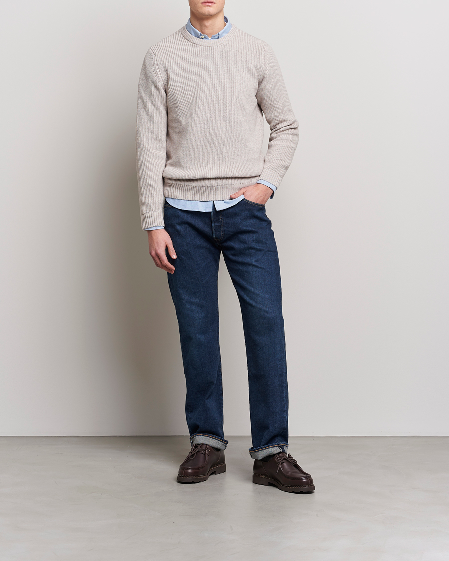 Mies | Puserot | Stenströms | Merino Heavy Knitted Crew Neck Beige