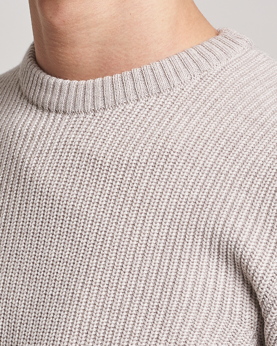 Mies | Puserot | Stenströms | Merino Heavy Knitted Crew Neck Beige
