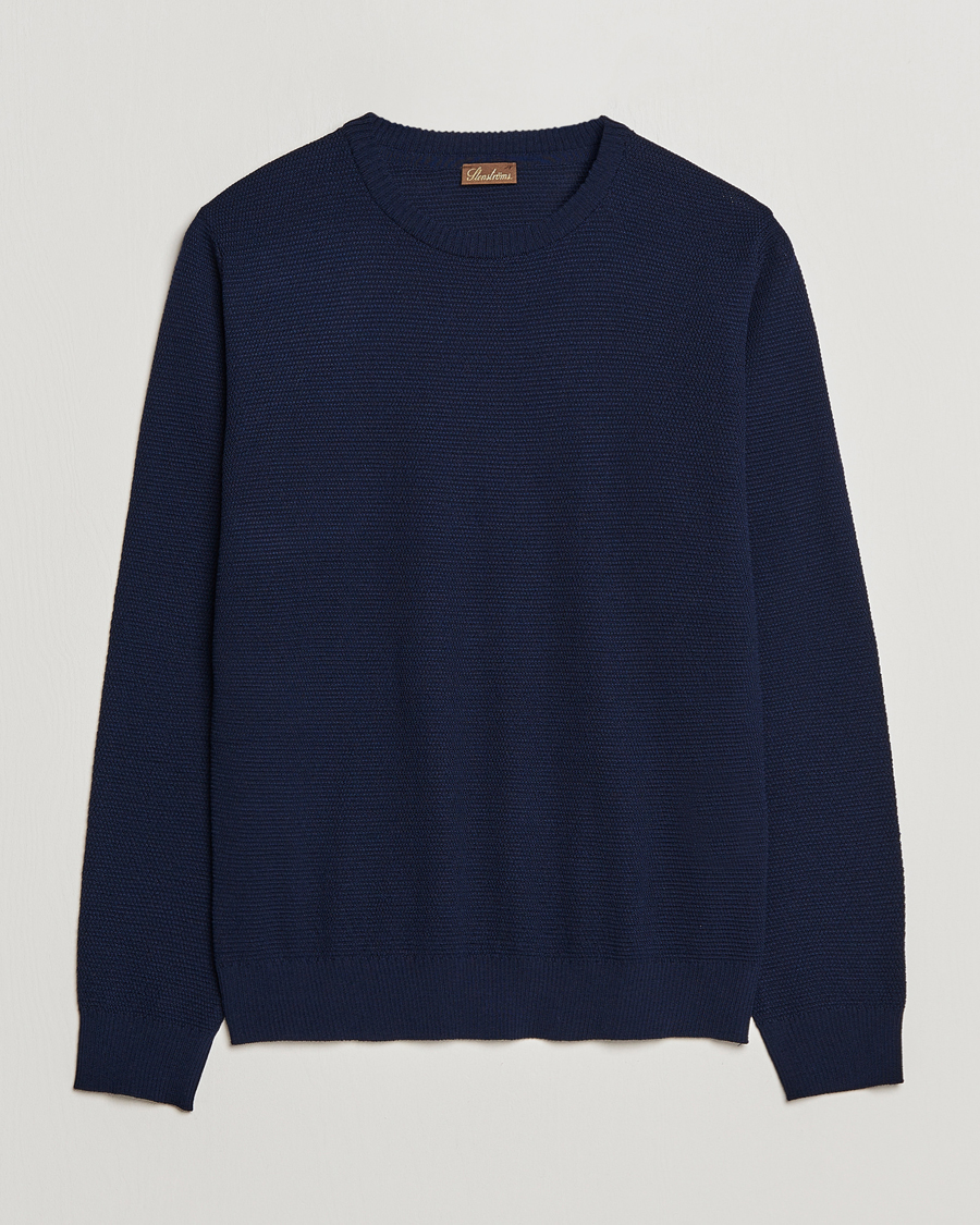 Mies | Puserot | Stenströms | Textured Merino Crew Neck Navy