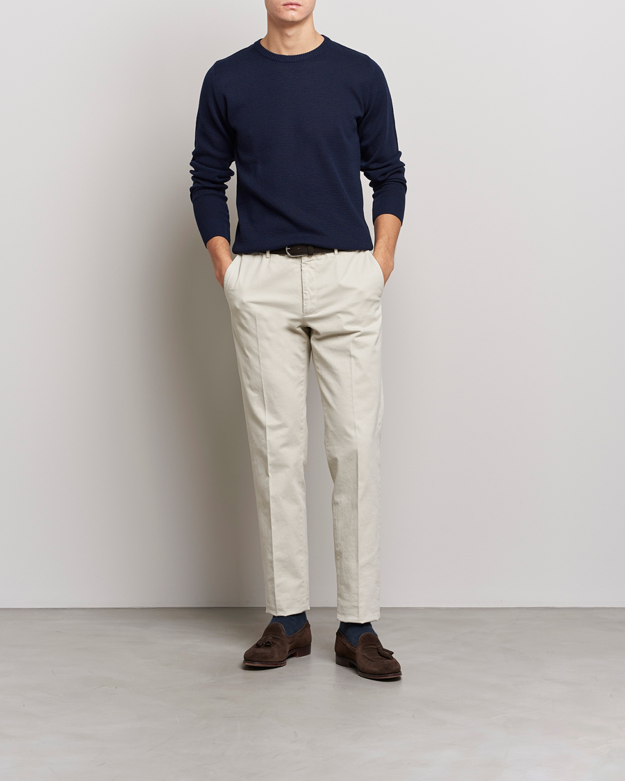 Mies | Puserot | Stenströms | Textured Merino Crew Neck Navy