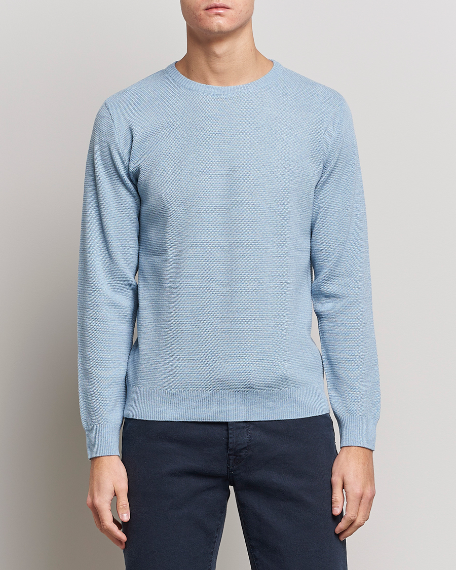 Mies | Puserot | Stenströms | Textured Merino Crew Neck Light Blue