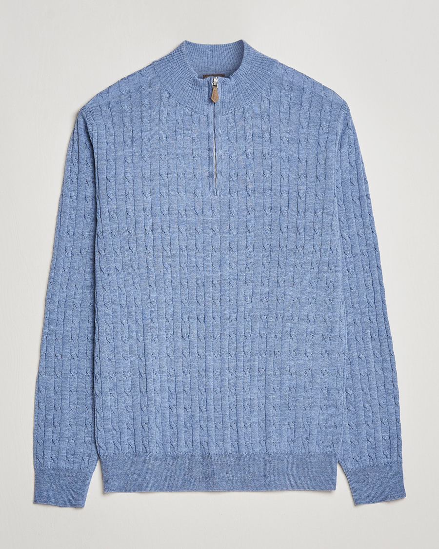 Mies | Puserot | Stenströms | Merino Cable Half Zip Light Blue