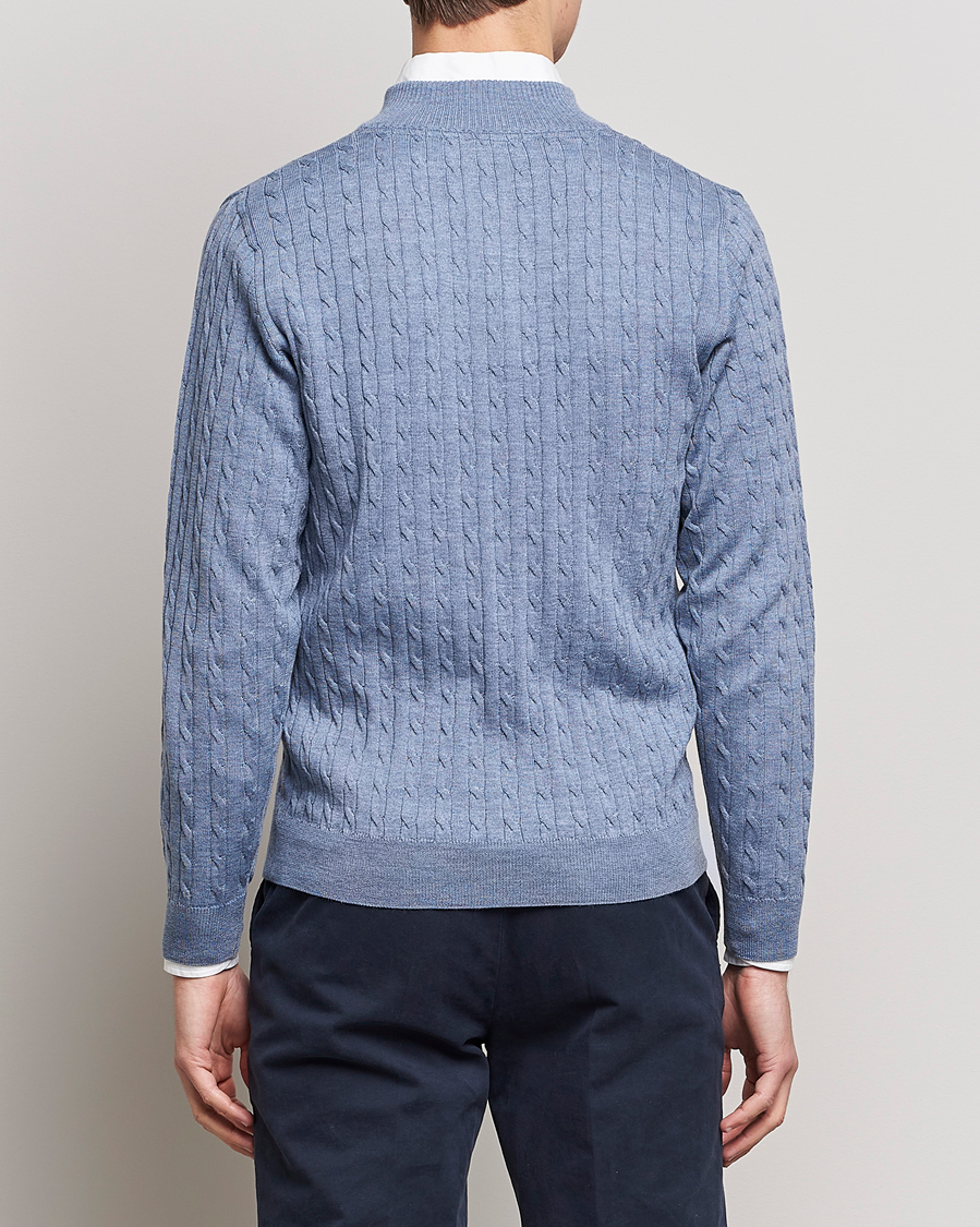 Mies | Puserot | Stenströms | Merino Cable Half Zip Light Blue