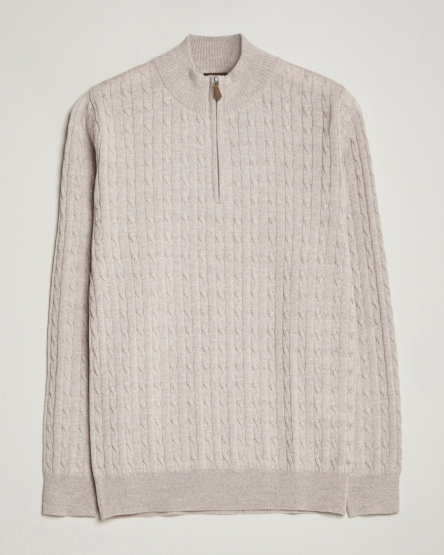 Mies | Puserot | Stenströms | Merino Cable Half Zip Beige