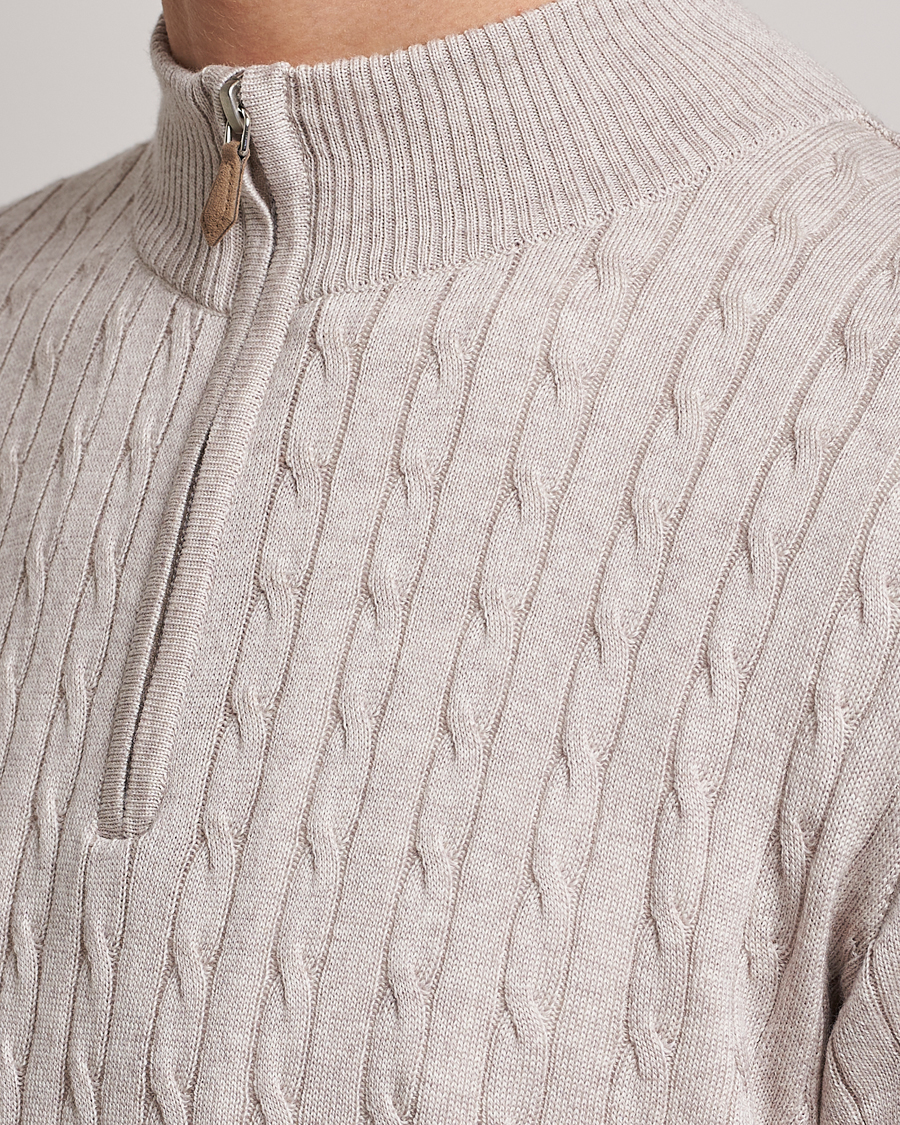Mies | Puserot | Stenströms | Merino Cable Half Zip Beige