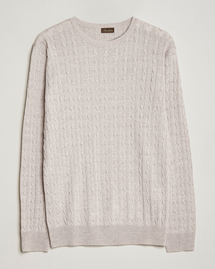 Mies | Puserot | Stenströms | Merino Cable Crew Neck Beige