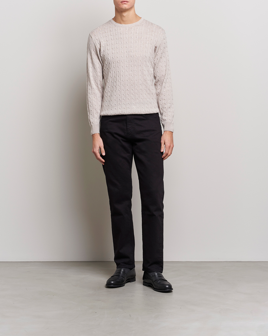 Mies | Puserot | Stenströms | Merino Cable Crew Neck Beige