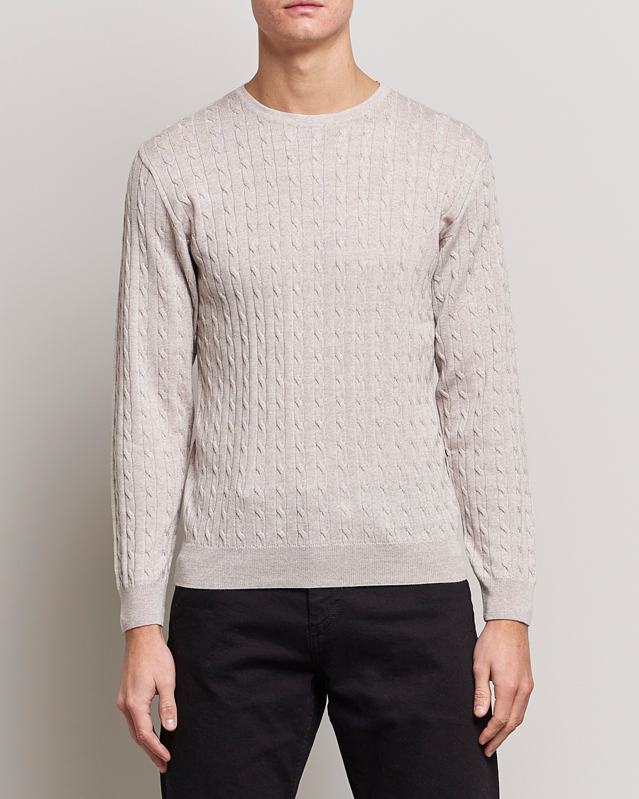 Mies | Puserot | Stenströms | Merino Cable Crew Neck Beige