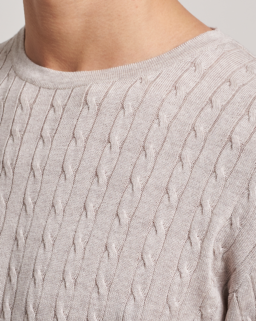 Mies | Puserot | Stenströms | Merino Cable Crew Neck Beige