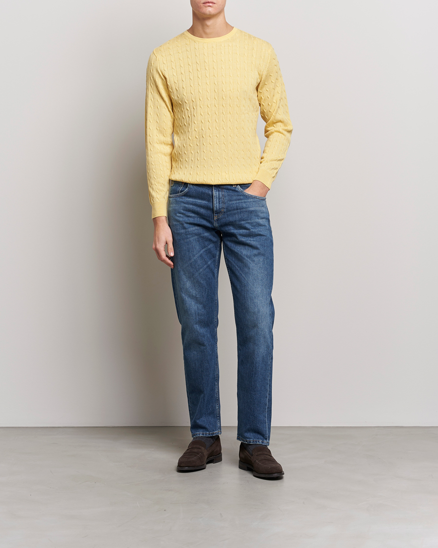 Mies |  | Stenströms | Merino Cable Crew Neck Yellow