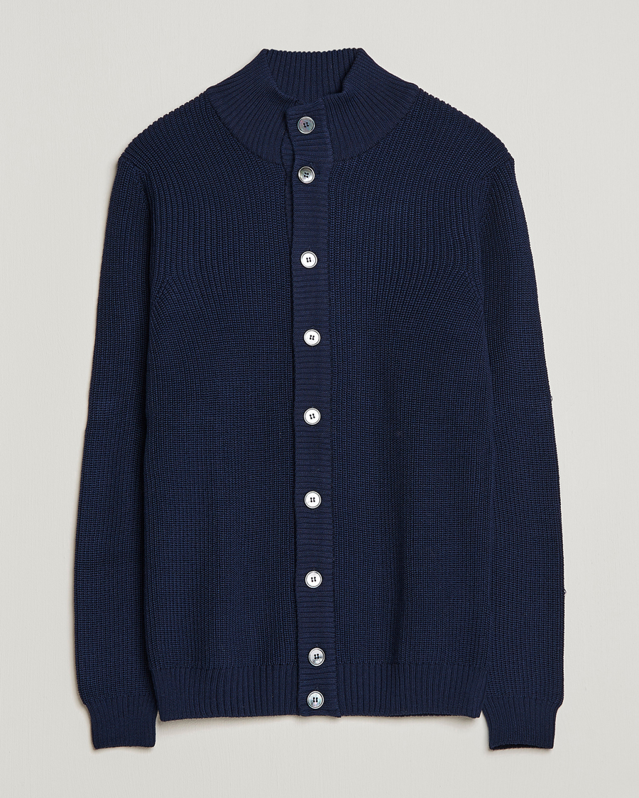 Mies | Puserot | Stenströms | Half Card Heavy Merino Cardigan Navy