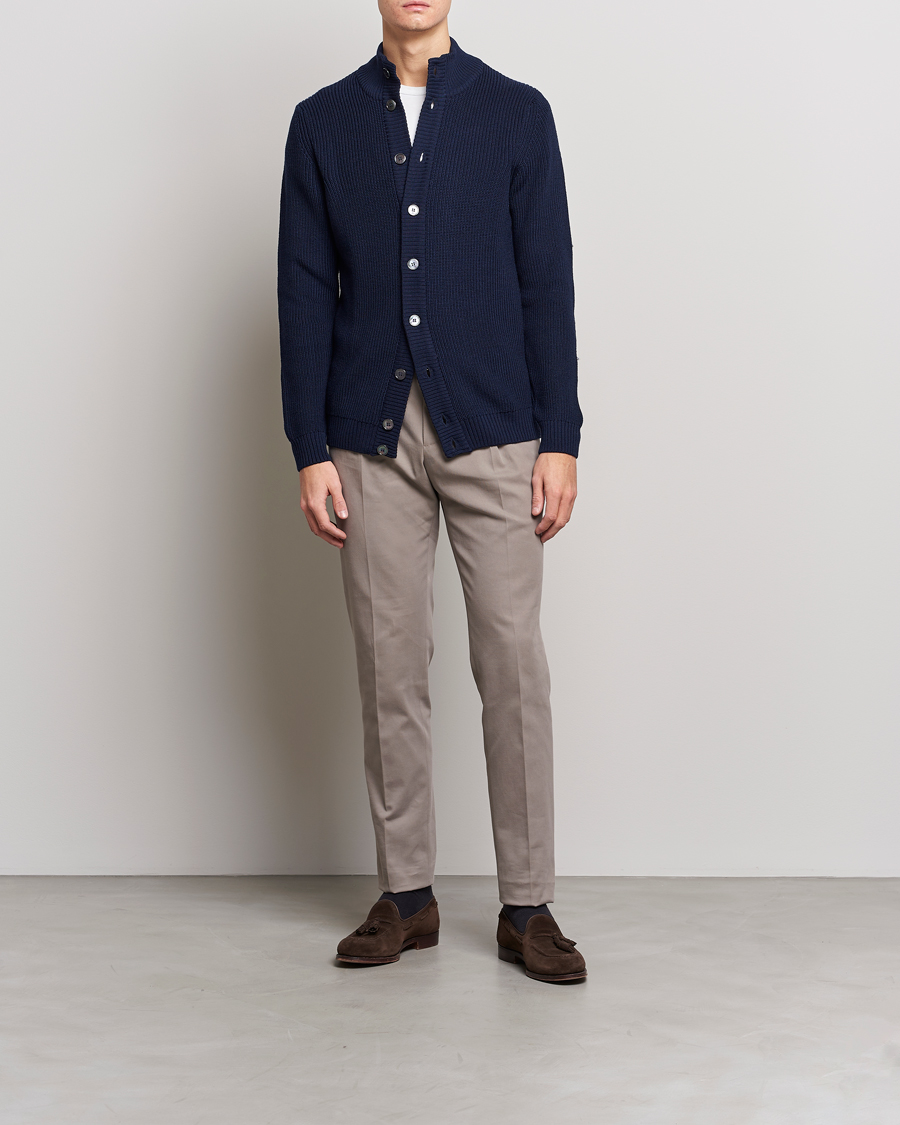 Mies | Puserot | Stenströms | Half Card Heavy Merino Cardigan Navy