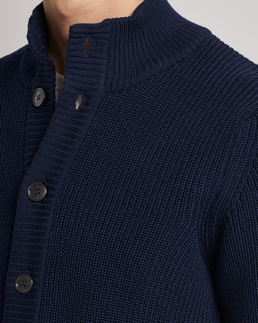 Mies | Puserot | Stenströms | Half Card Heavy Merino Cardigan Navy