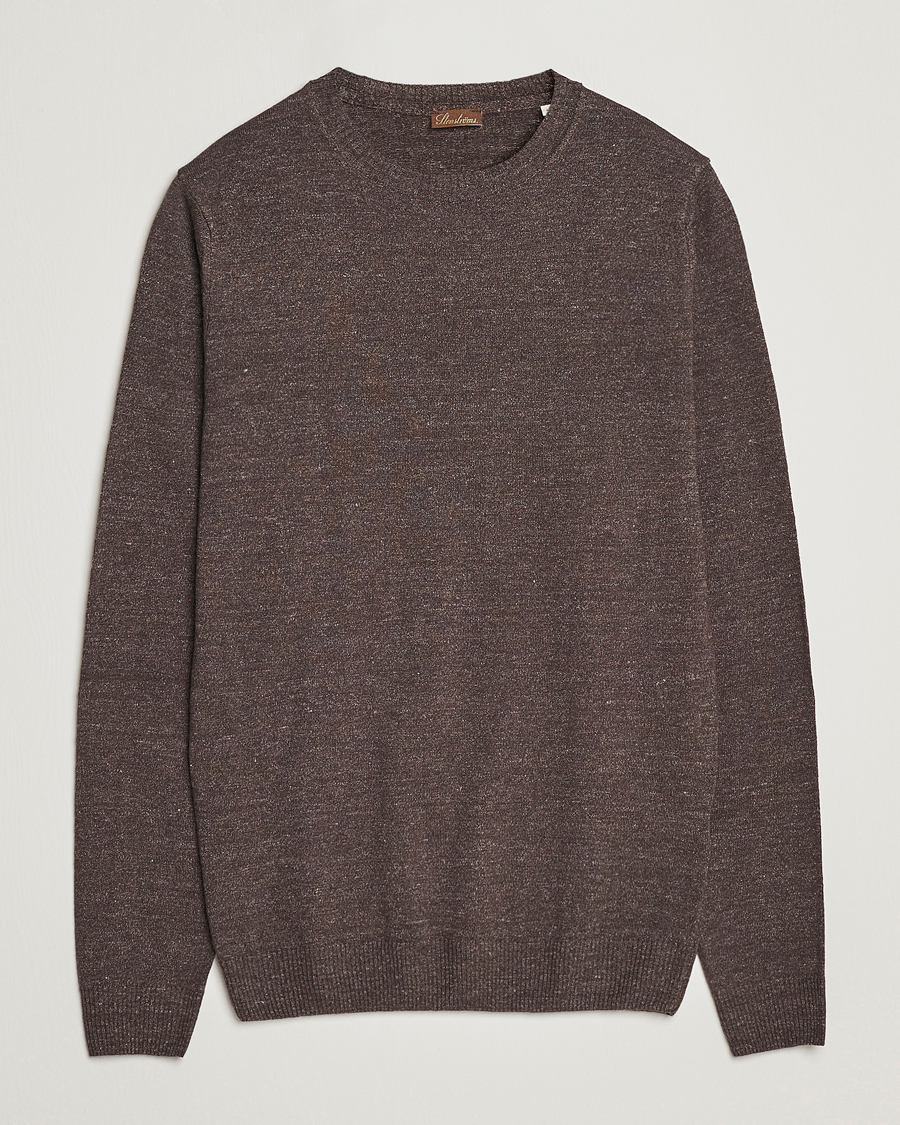 Mies | Puserot | Stenströms | Merino/Linen Crew Neck Brown