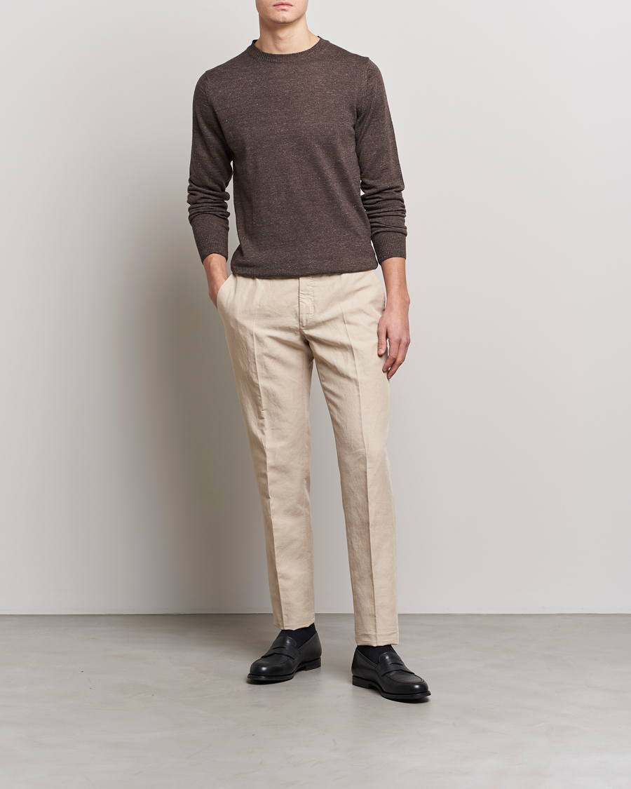 Mies | Puserot | Stenströms | Merino/Linen Crew Neck Brown